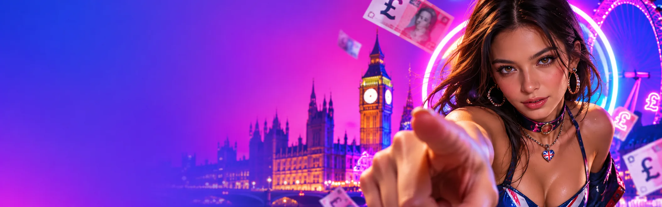 Goldify Casino UK banner with the London Eye, Parliament and floating pound notes